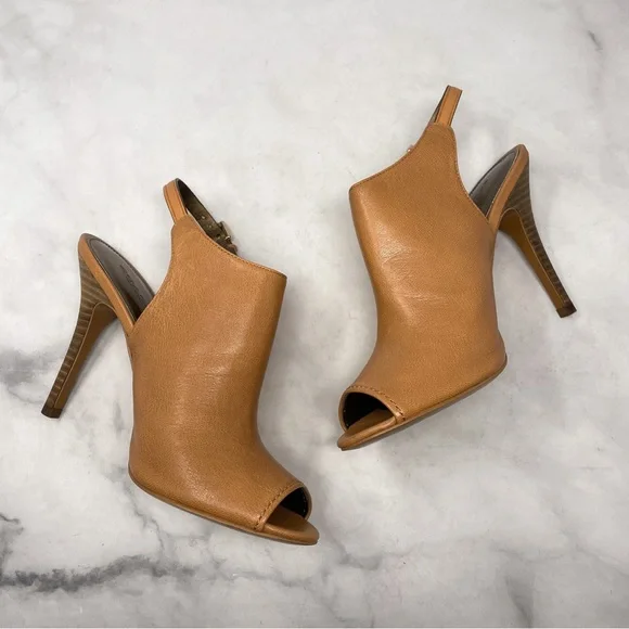 Coach Tan Leather Peep-Toe Slingback Booties - Picture 2 of 11
